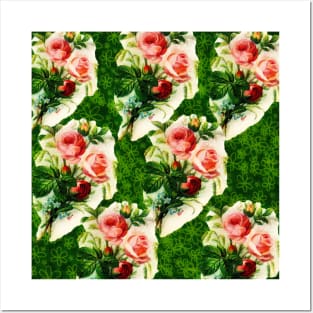 Green & Pink Floral Pattern Posters and Art